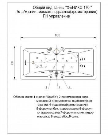 Aquatek Феникс 170x75 Акриловая ванна без гидромассажа
