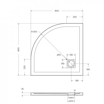 BelBagno UNO TRAY-MR-UNO-R-80-550-35-W-CR душевой поддон из искусственного мрамора в комплекте с сифоном
