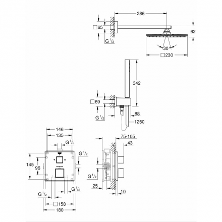 Grohe Grohtherm Cube 34741000 Душевой комплект встроенный