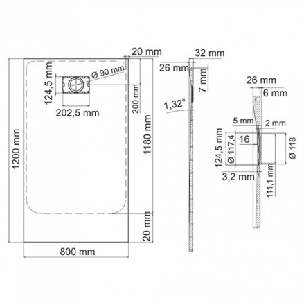 WasserKRAFT Main 41T06 Душевой поддон 120x80