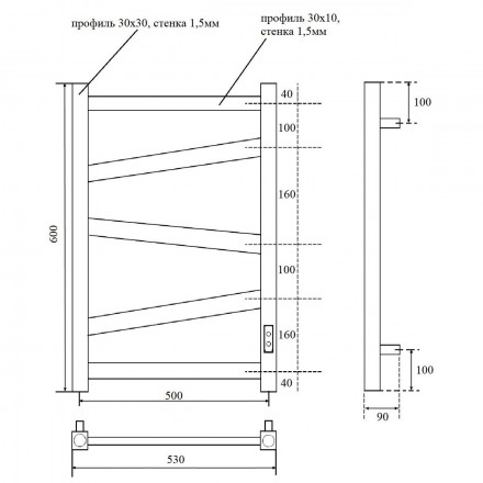 Point Феникс PN15856W П5 500x600 Полотенцесушитель электрический правый, белый