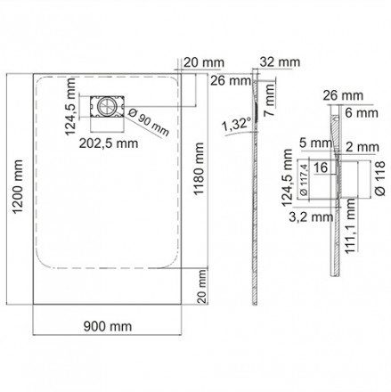 WasserKRAFT Main 41T07 Душевой поддон 120x90