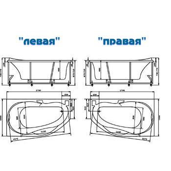 Aquatek Таурус 170x100 Акриловая ванна с гидромассажем правая