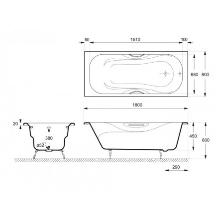 Delice Malibu DLR 230610-AS Ванна чугунная 180х80 с противоскользящим покрытием