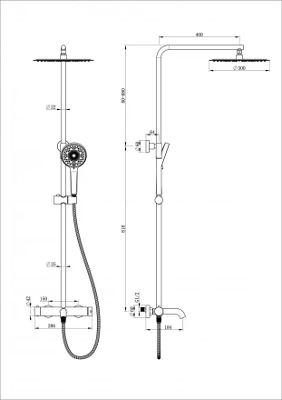 Wonzon &amp; Woghand Stick WW-88739017-MB Душевая система черный матовый
