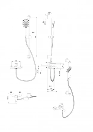 Wonzon &amp; Woghand Alfa WW-AE3205-CR Смеситель для ванны с душевым гарнитуром черный матовый