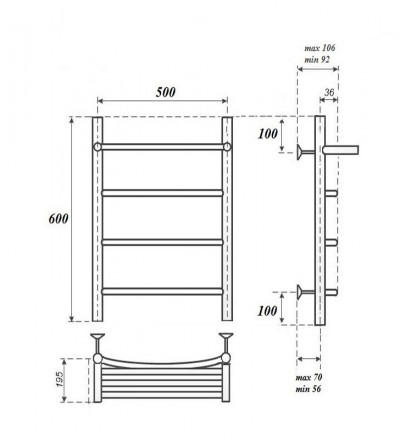 POINT PN04156PE П3 500x600 с полкой полотенцесушитель электрический