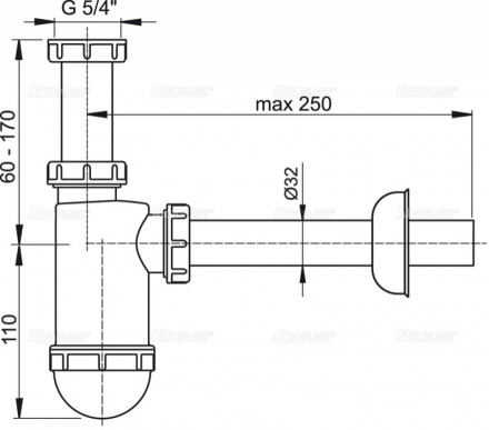 Alcaplast A430 сифон для раковины 32 мм с накидной гайкой 5/4;, белый
