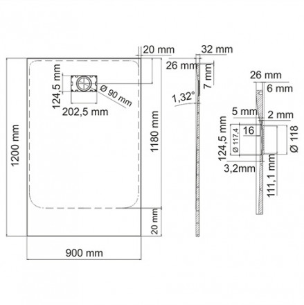 WasserKRAFT Elbe 74T07 Душевой поддон 120x90