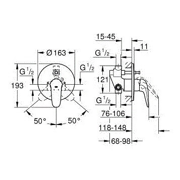 Grohe Eurostyle 23730003 Смеситель для ванны с душем встраиваемый