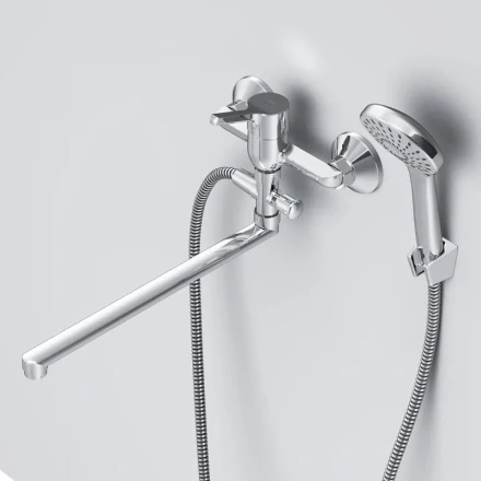 AM.PM X-Joy S F85B90100 Смеситель для ванны и душа с длинным изливом и душевым набором хром
