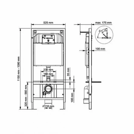KLUDI RAK80000 Инсталляция с кнопкой хром для подвесного унитаза