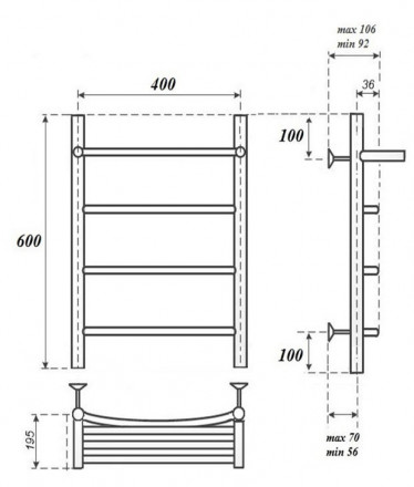 POINT PN04146PE П3 400x600 с полкой полотенцесушитель электрический