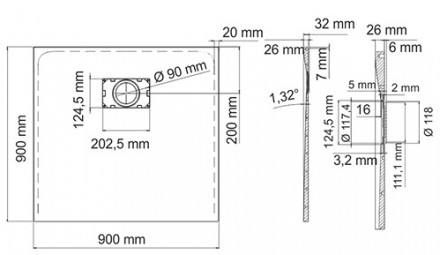 WasserKRAFT Elbe 74T03 Душевой поддон 90x90