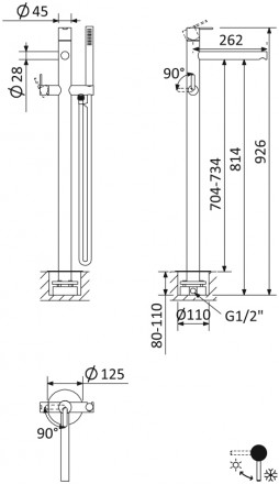 CEZARES LEAF-VDP-01 напольный смеситель для ванны и душа
