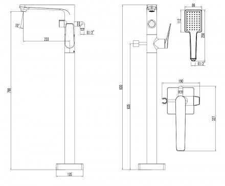 Lemark Bronx LM3744GM смеситель для ванны напольный (графит)