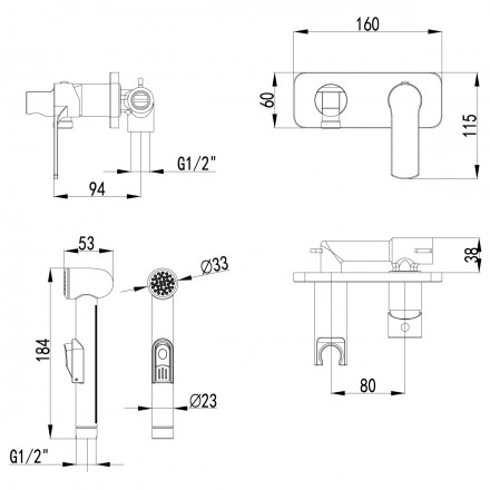 Lemark Plus Grace LM1519C смеситель с гигиеническим душем, встраиваемый