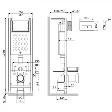 AM.PM I012711.0351 ErgoFit инсталляция для подвес унитаза с клавишей ErgoFit M пластик, хром глянц