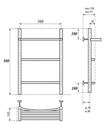 POINT PN04155PE П2 500x500 с полкой полотенцесушитель электрический