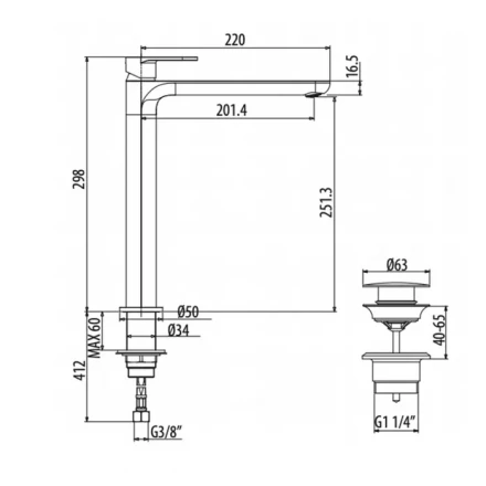 GATTONI H2Omix7000 А0002466652 Смеситель для раковины высокий черный