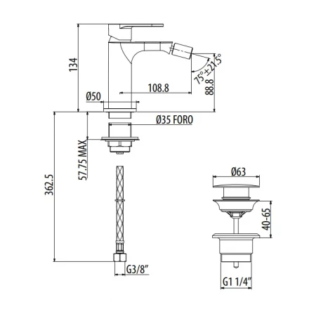 GATTONI H2Omix7000 А0002439001 Смеситель для биде  с донным клапаном черный