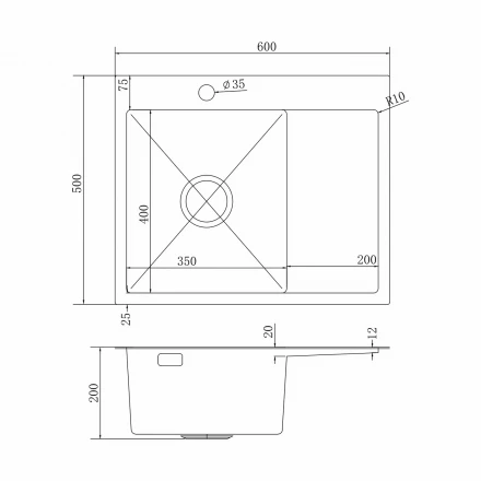 MIXLINE PRO 551875 Кухонная мойка 60x50 левая