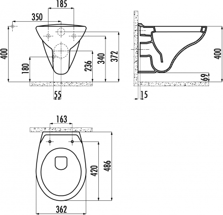 Creavit Perla TP320-00CB00E-0000 унитаз подвесной с биде (чаша)