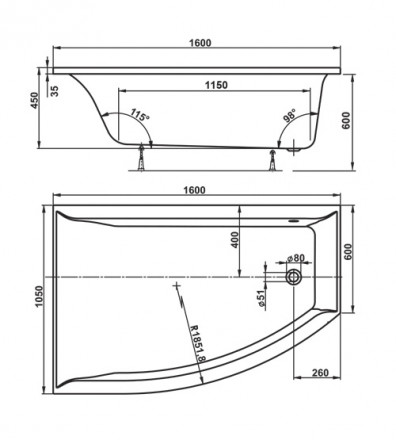 Vagnerplast Veronela Offset 160x105 L акриловая ванна