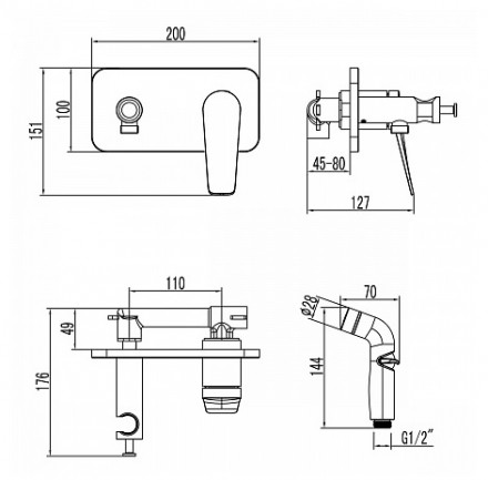 Lemark Bronx LM3720BL смеситель с гигиеническим душем (черный)