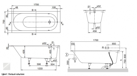 Villeroy&amp;Boch Oberon Solo 170x70 UBQ177OBE2V-01 Ванна